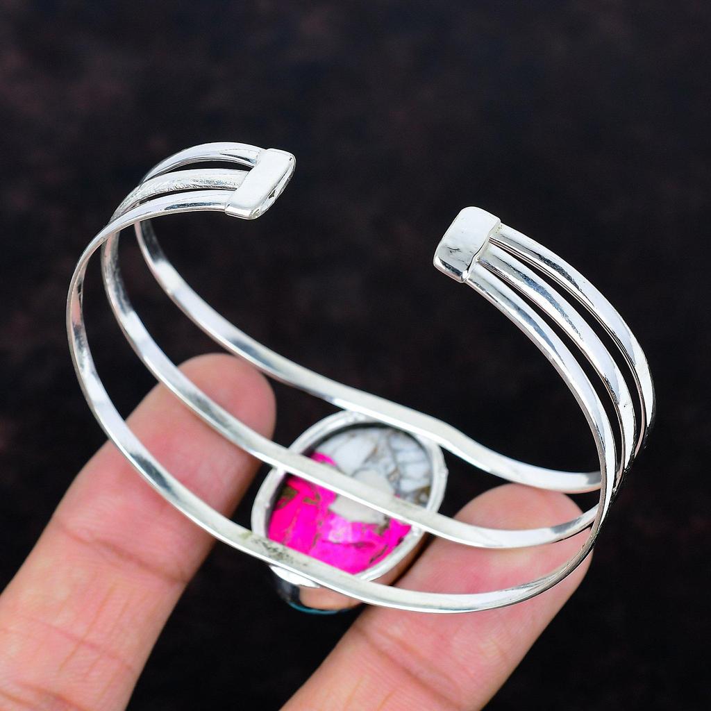 Cotton candy turquoise cuff bracelet handmade bangle gemstone jewelry 925 sterling silver cuff bracelet adjustable bangle anniversary gifts