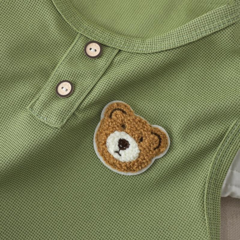 2Pcs/Set Boys Girls Sleevesless Clothes Suit Kids Bear Patch Thin Summer Outfits Solid Color Vest Top Shorts Children Set