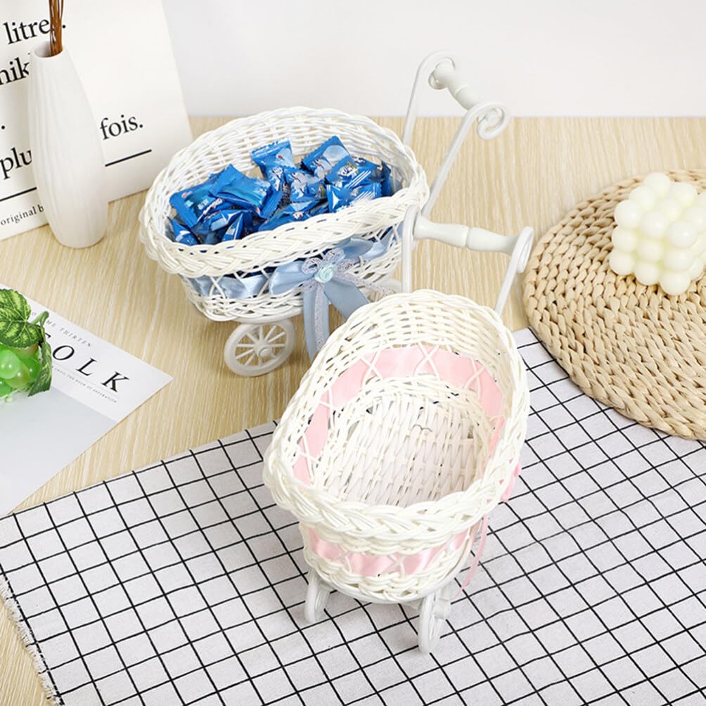 Party Woven Baskets Woven Flower Rattan Candy Basket Baby Stroller Basket Baby Shower Carriage Stroller Centerpiece Stroller Carriage Centerpiece