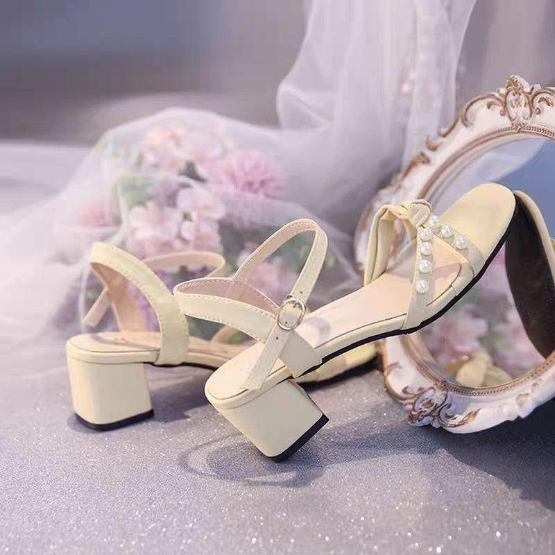 

Fashion Women s Sandals Open Toe Block Heel Green Pearl Ladies Shoes Anti Slip Hot Chic and Elegant Sandal Casual New Breathable Fashion 40