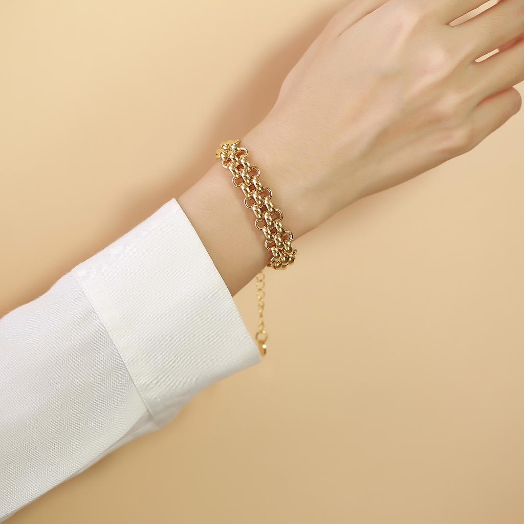 Chic Women Multi-layer Chain Bracelets, PVD Gold Color Stainless Steel Links Wristband Jewelry, Trendy Length Adjustable