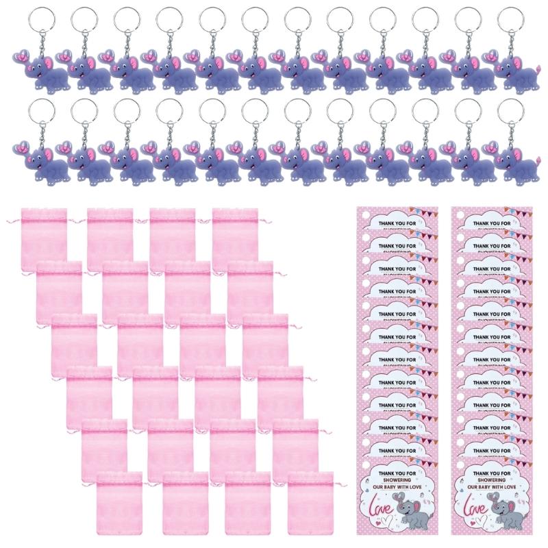 

24pcs/set Baby Shower Return Favors for Guests Elephant Keychains Thank You Card Gift Bag for Kid Birthday Party Supply 1