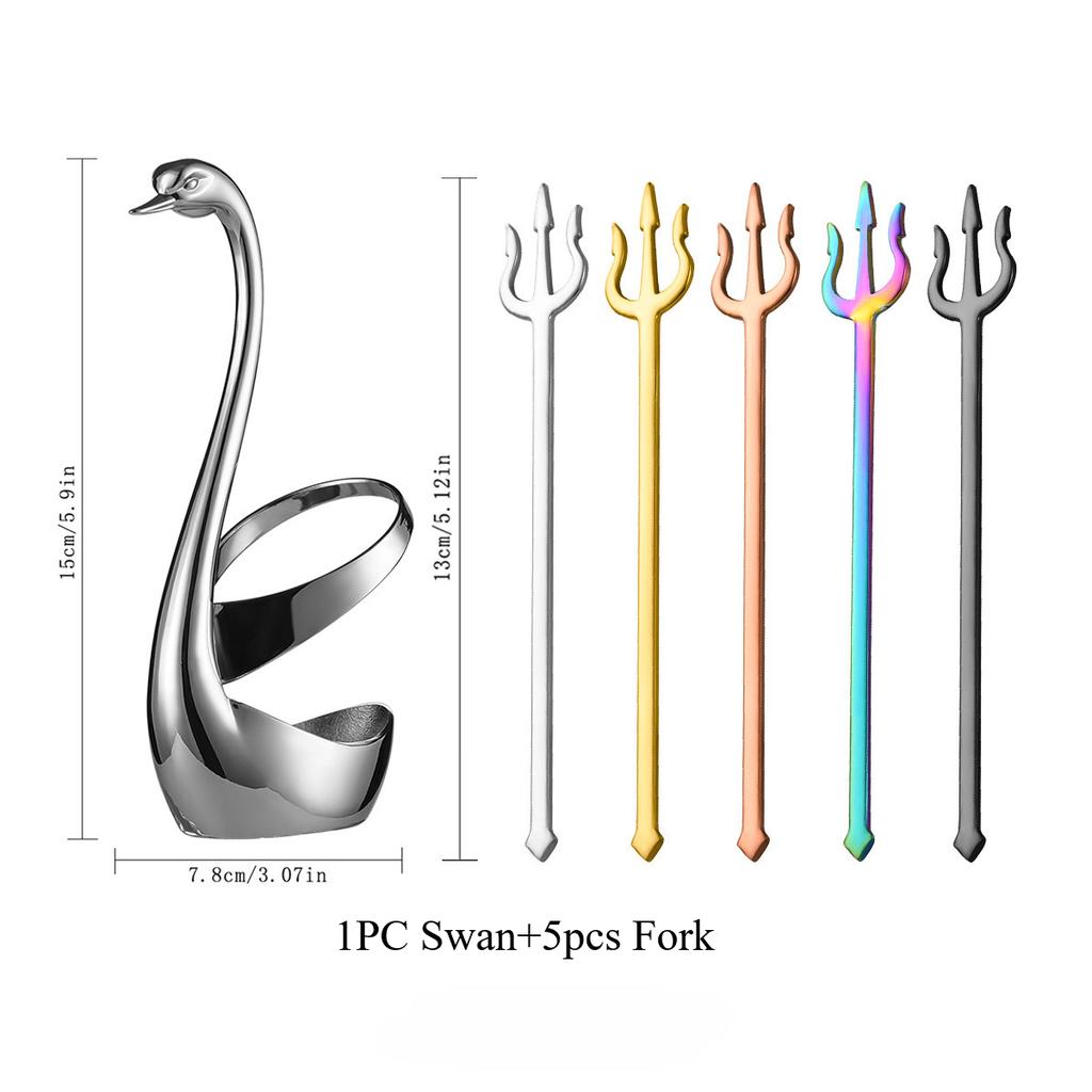 304 Swan Shape Tableware Holder Stainless Steel Fork Base Fruit Fork Dessert Spoon Cutlery Storage Rack 6-piece Set