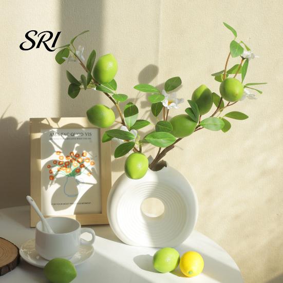 Luxury Faux Fruit Decor Artificial Lemons Branches 9 Head Lemon Fruits with Stem Realistic Lifelike Fake No Watering Plant Greenery Tree Branch