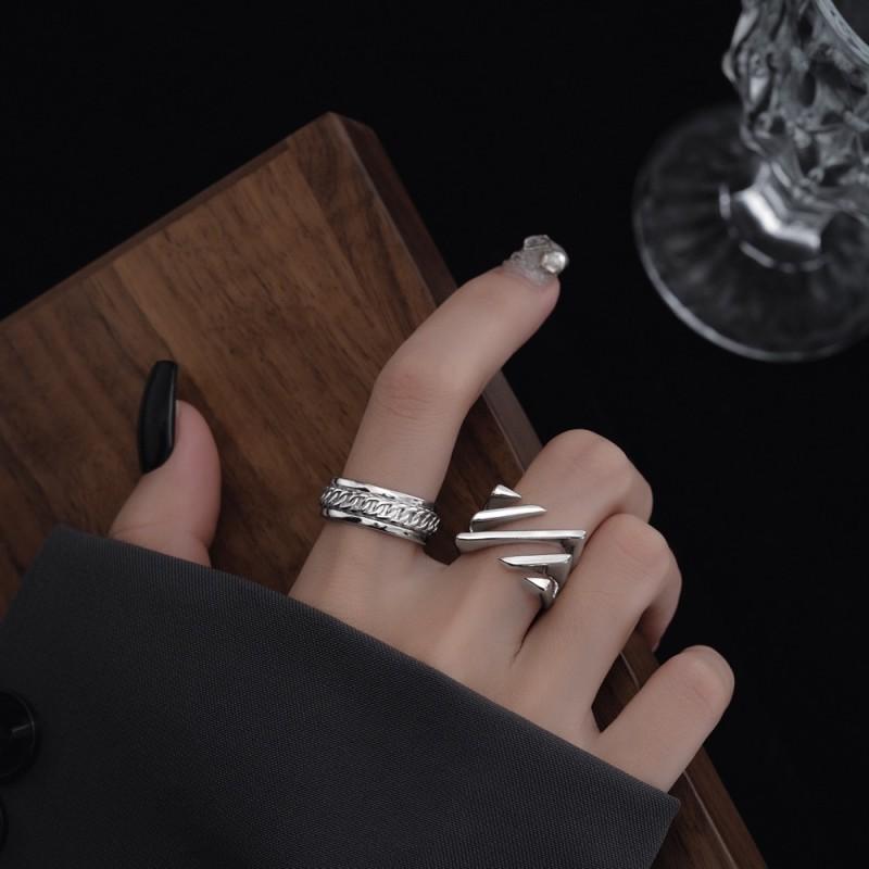 925 Silver Open Finger Ring Punk Lines Geometric Openwork Simple Stackable For Women Girl Jewelry Gift Dropship Wholesale
