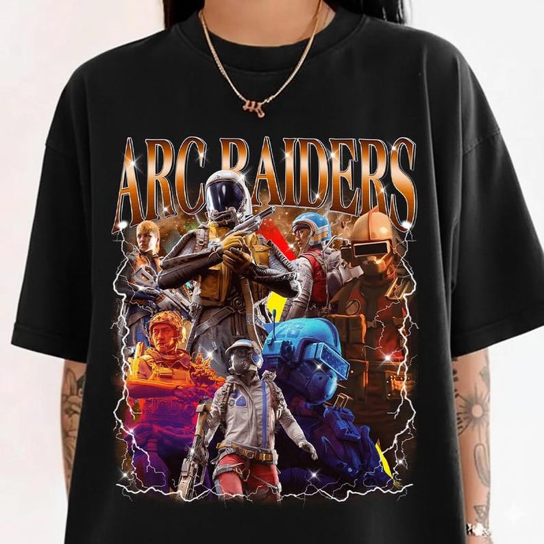 ARC Raiders Gaming Unisex T-Shirt, Retro Arcade Raiders Tee, Arc Raiders Vintage Bootleg T-shirt, Funny Video Game Emote Gamer Gift M
