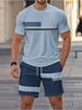 Casual Stripe Printed T-Shirt Shorts Loose Men's Short Sleeve Tee Elastic Waist Shorts Set Sports Clothes
