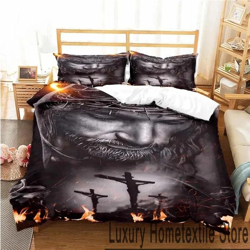 Set de lenjerie de pat Inima Sacră a lui Isus Hristos Imprimare 3D Dublu Twin King Husă de plapapă Plapapă Față de pernă Băieți Fete Adulți Dormitor