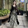 New Chinese style V-neck front shoulder dress for women's early autumn new large size fat mm cold zen dress