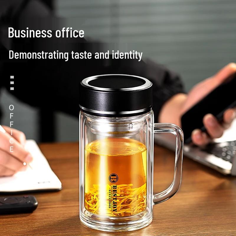 FUGURNG BESTJOY Portable Double-Wall Glass Tea Infuser Mug
