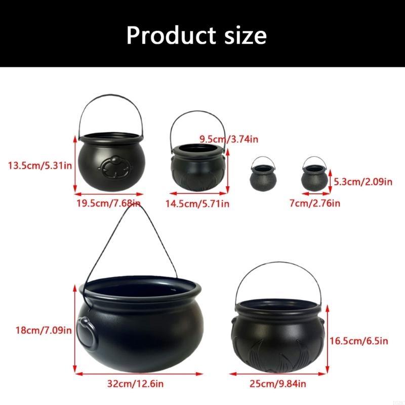 6 Puece Halloween Party Essential Plastic Black Witch Cauldron Bucket for Candy and Treats Container Bowl Decoration