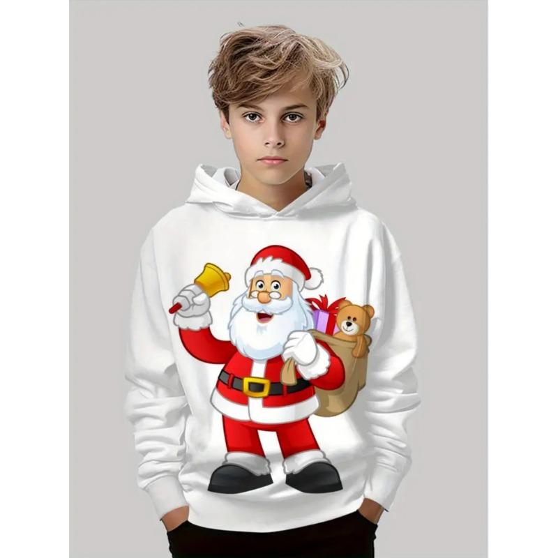 Santa Claus Graphic Sweatshirts Harajuku Long Sleeve Pullover Hoodies for Kids Unisex White Tops Y2k Streetwear Sweatshirt