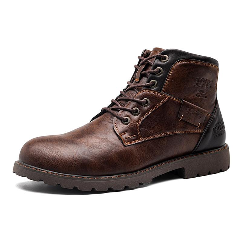 Men's Leather Boots Martin Boots Men's Boots Large Size Zipper Short Boots Men's Shoes Autumn and Winter High Top Shoes Desert Tooling
