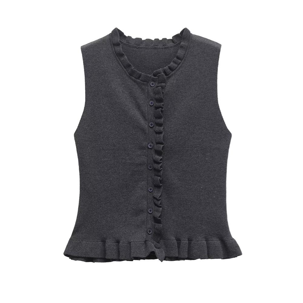 

2025 Spring/Summer Women s Sweet Layered Sleeveless Slim Fit Top Large темно-сірий