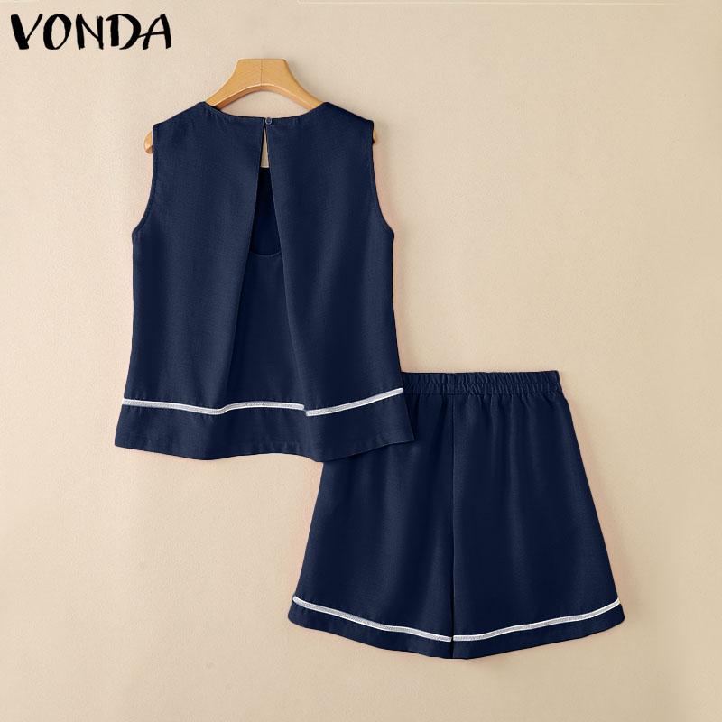 VONDA Summer Outfits Women Sets Sleeveless Tank Tops and Shorts Suits