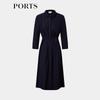 PORTS Women's Long Sleeve Shirt Collar Midi Dress