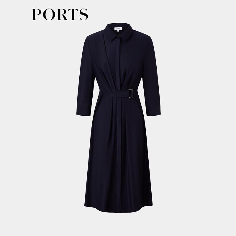 PORTS Women's Long Sleeve Shirt Collar Midi Dress
