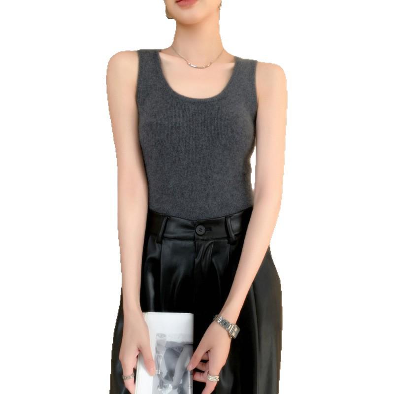 Women's U-Neck Cashmere Knit Vest: Autumn & Winter Solid Color Wool Base Layer Camisole