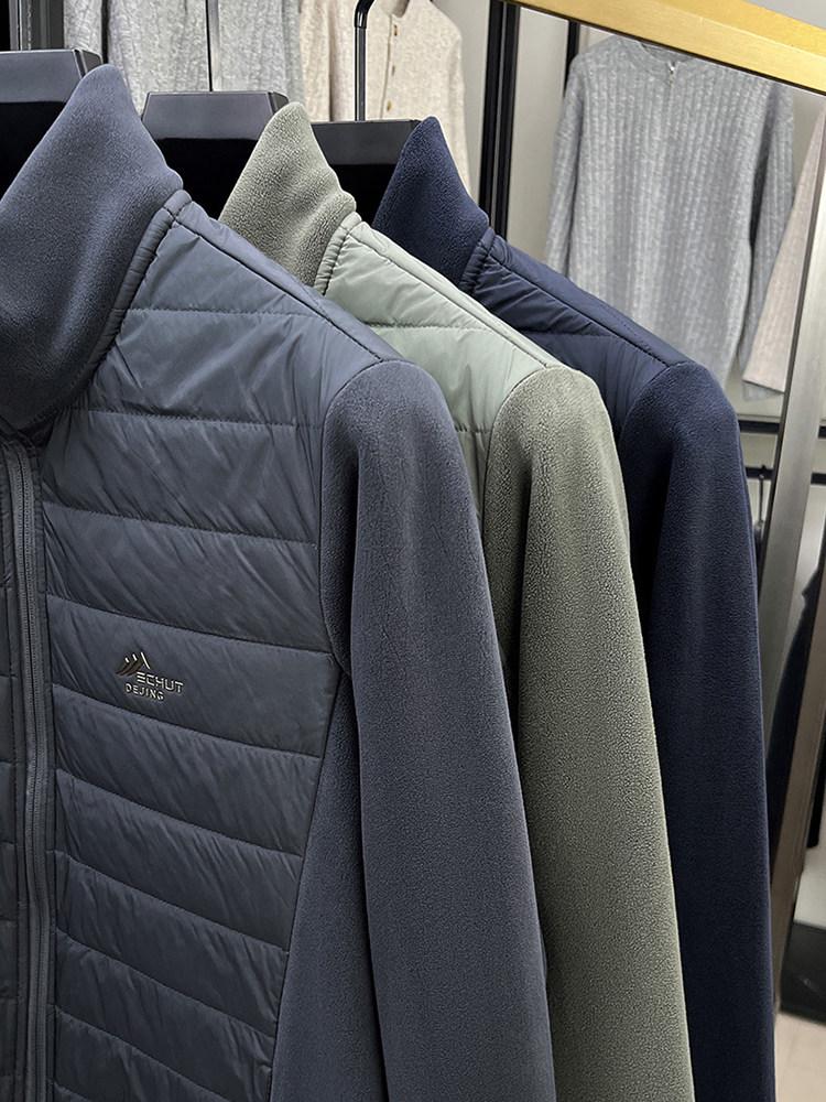 Men's Velvet Patchwork Jacket - Autumn/Winter Lightweight Cotton with Stand Collar, Wool Berber Fleece, Casual Fashion