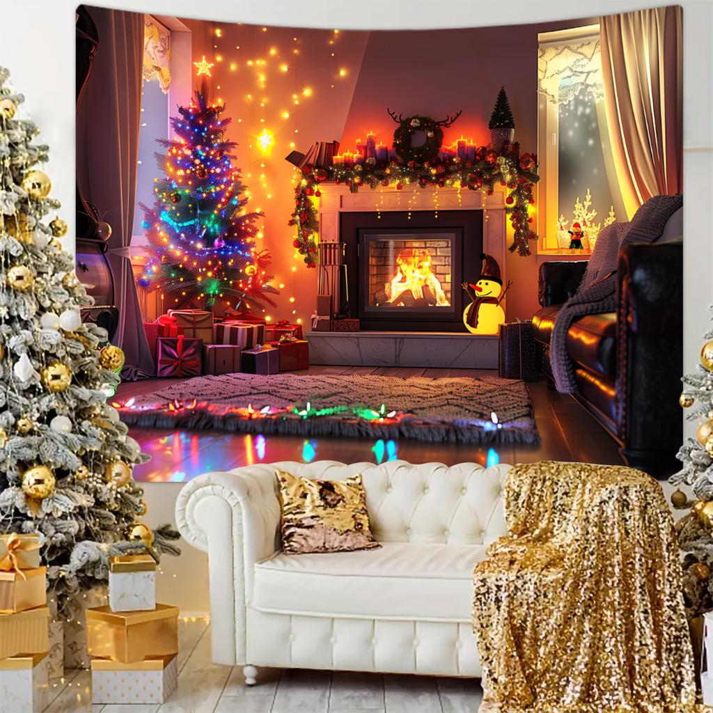 1pc Christmas Tapestry, Christmas Tree Fireplace, Warm, Beautiful, Romantic Christmas Decoration Poster Tapestry