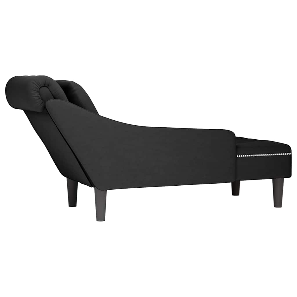 Chaise Longue with Cushion and Right Armrest Black Velvet