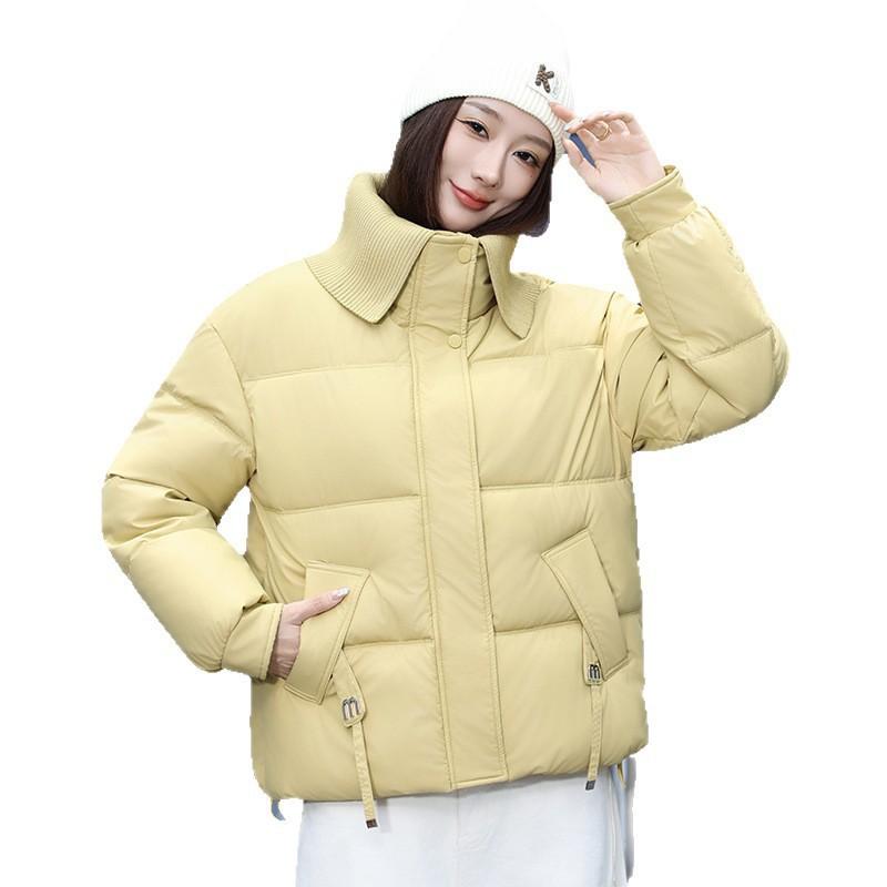 2026 Winter Womens Down Cotton Puffer Jacket Slim Fit Turn-down Collar Short Length Warm Casual Coat Petite Ladies