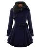 Women's Plus Size Wool Coat Medium Length Double Breasted Slim Fit Fur Collar Fashion Windbreaker Outerwear