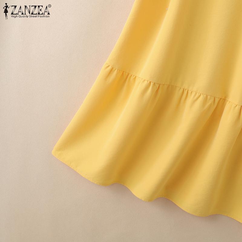 ZANZEA Damen Lässiges Rundhals Kurzarm Lockeres Sommerkleid