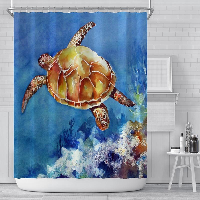 Seabed Animal Shower Curtain 3D Print Bathroom Waterproof Polyester Bath Curtain Sea Turtle Washable Bath Decor Curtains