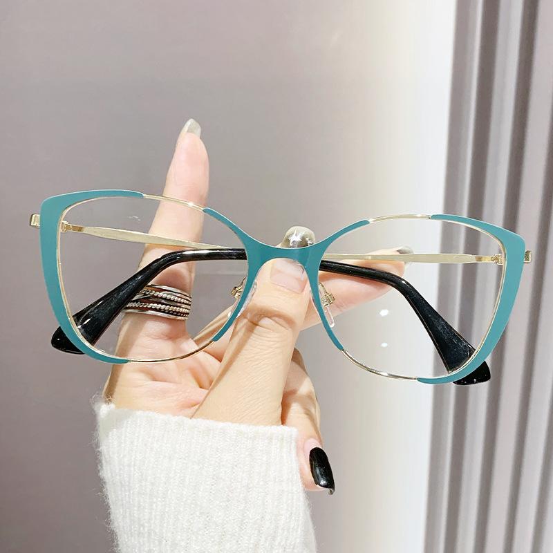 Blue Light Blocking Glasses Cat Eye Color Block Metal Frame Clear Lens Computer Glasses Spectacles For Women