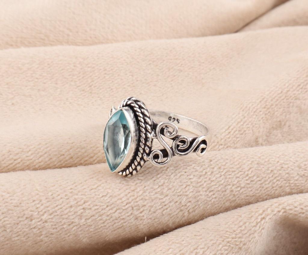 Sky Blue Topaz Gemstone 925 Sterling Silver Jewelry Handmade Ring Gift For Her PR-1-3