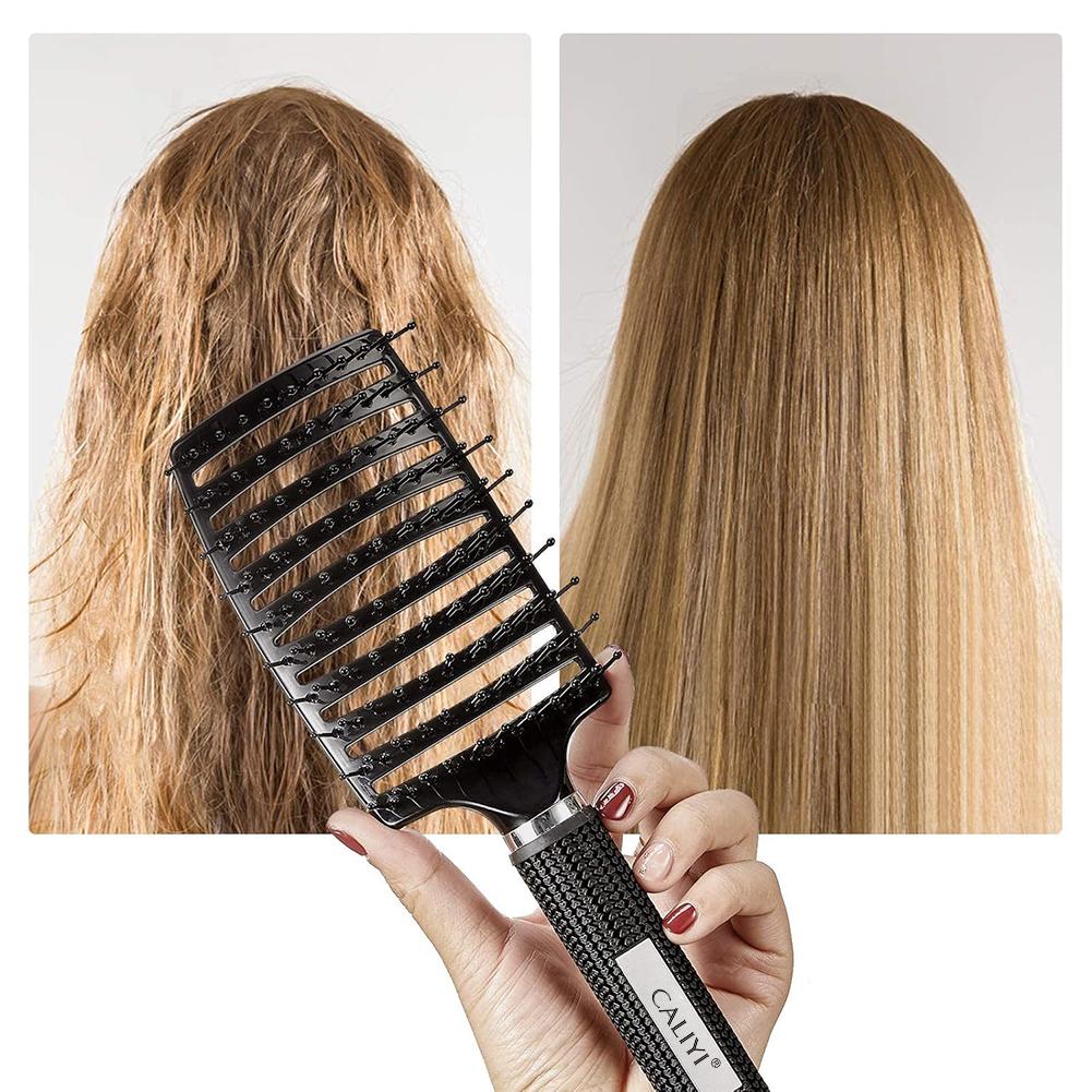 Brosse Peigne à Cheveux Professionnelle Courbée Ventilée pour un Séchage au Sèche-Cheveux Plus Rapide Brosse Démêlante à Palette pour Cheveux Mouillés Secs Bouclés Lisses