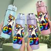 1PC Number Sixty Seven Unicorn Print 750ml Color Plastic Sports Water Bottle Leakproof Flip Straw Lid Suitable for Sports Office Home Use
