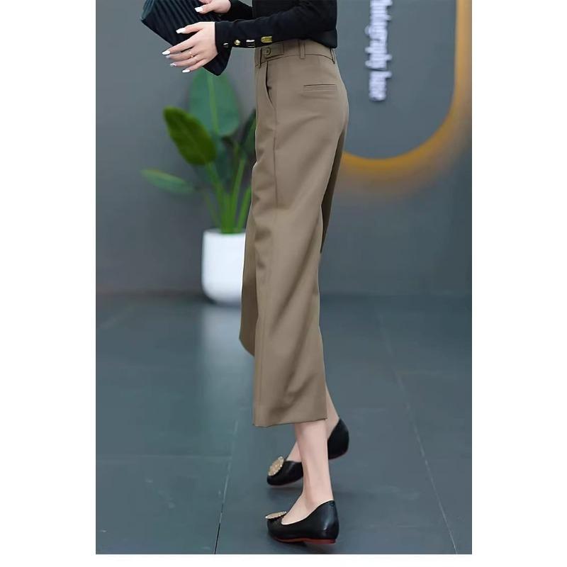 New Women Summer Fashion Minimalist High Waist Wide Leg Suit Pants Office Lady Business Casual Elegant Straight Cropped Trousers