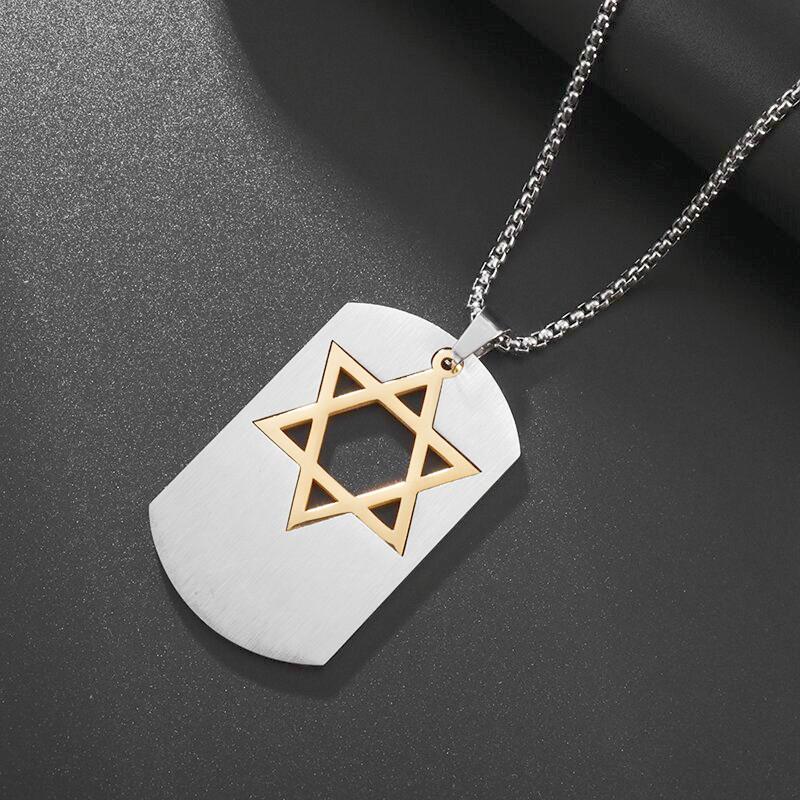 Star of David Geometric Hexagonal Hollow Tag Pendant Necklace 60CM(Necklace Long)