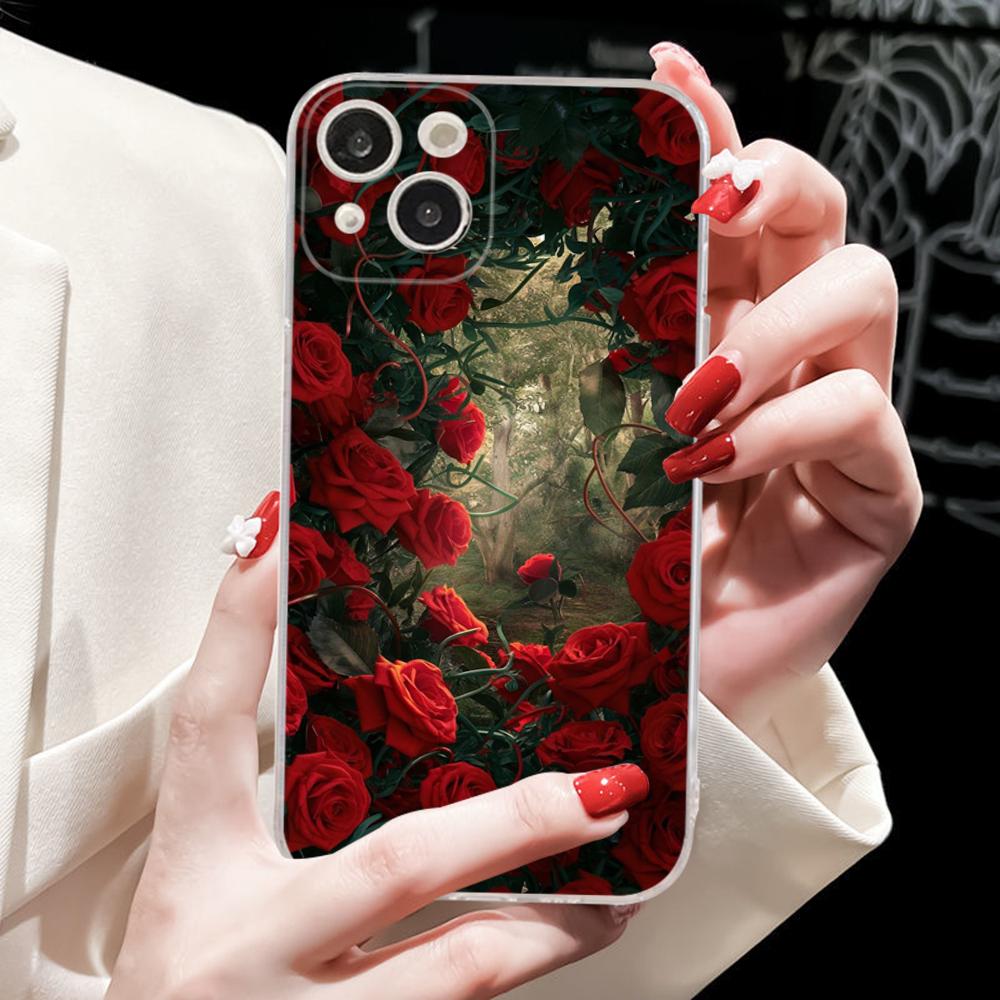 Red Roses Flowers Phone Case Silicone Soft For Iphone 16 15 14 13 12 11 Pro Mini XS MAX Plus X Cover