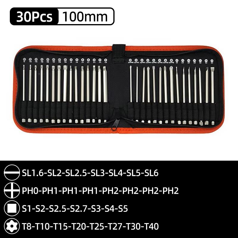 

Набор из 30 шт., 100/150 мм S2, стальные магнитные отвертки, биты 1/4 дюйма, шестигранный хвостовик, электроинструменты, крестообразные, квадратные Torx