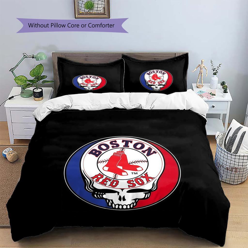 Boston Red Sox2 Pattern Bedding Quilt Set Home Decoration Gift (1 * duvet cover + 2 * pillowcase without core)