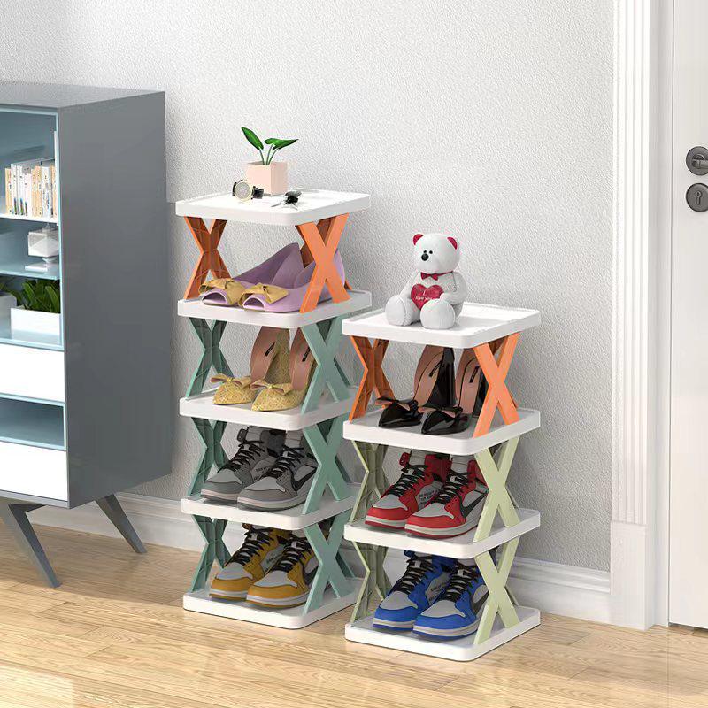 Economy Space-saving Foldable Slipper Rack: Multi-layer, Dustproof Plastic Bathroom Storage.