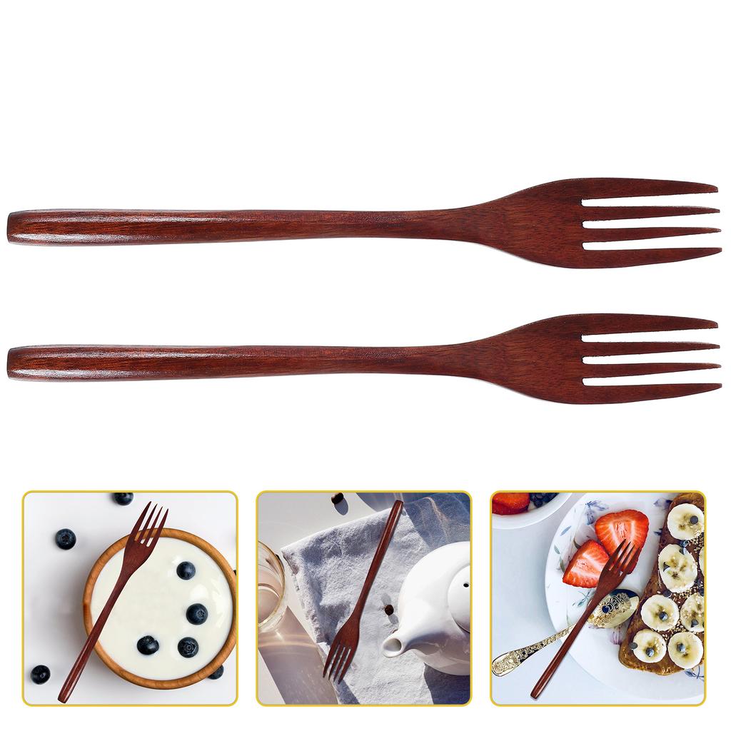 2Pcs Japanese Style Wind Wood Salad Mixing Forks Handmade Wooden Cooking Utensils Hotel Tableware Kitchen Cutlery