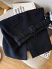 Women's Black Wool Midi Skirt with Belt - High-Waisted A-Line for Spring/Autumn Fashion