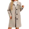 Womens Solid Color Jacket Casual Loose Fit Button Coats Button Up Long Sleeve Outerwear With Pocket , Hooded Overcoat