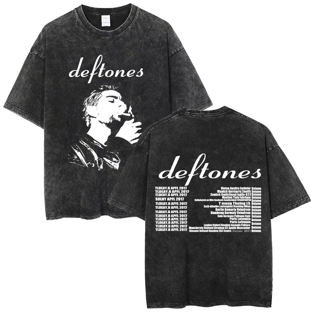 Washed Vintage Rock Band Deftones Cat Graphic Tshirts Men Alternative Heavy Metal Short Sleeve T Shirts Male Retro Streetwear