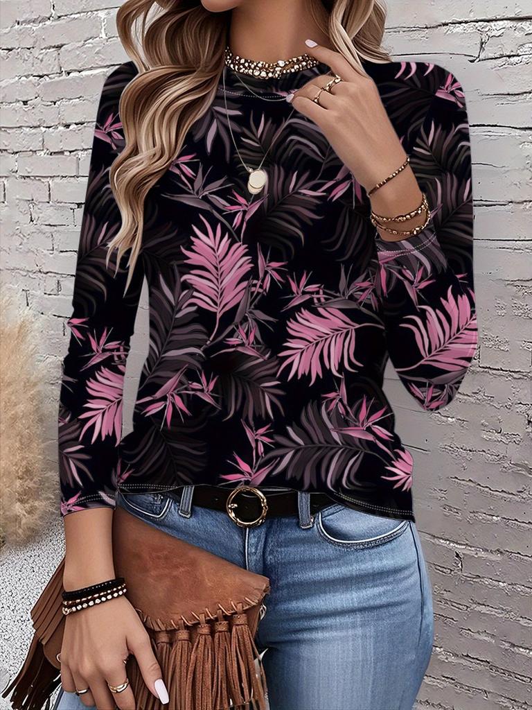 2026 New Women's Fashionable Long-Sleeved T-Shirt with Retro Floral Pattern, Perfect for Everyday Wear and Stylish Outfits
