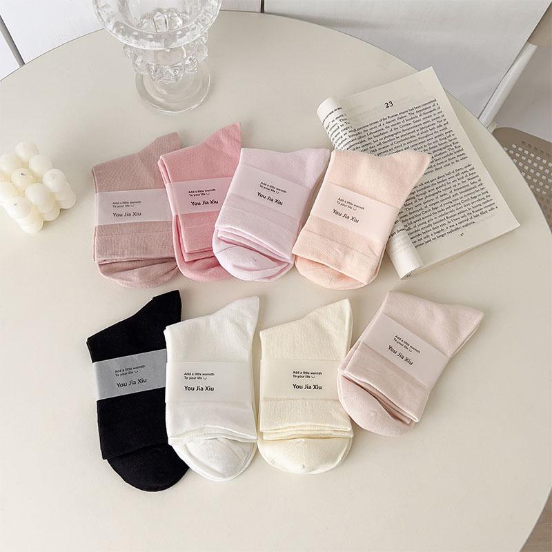 Pink Style Women's Cotton Socks Solid Color Comfortable Suede Daily Mid-tube Socks