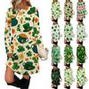 Women's Fashion Casual Pocket Decorative Button Dress Round Neck Long Sleeve Printed Dress