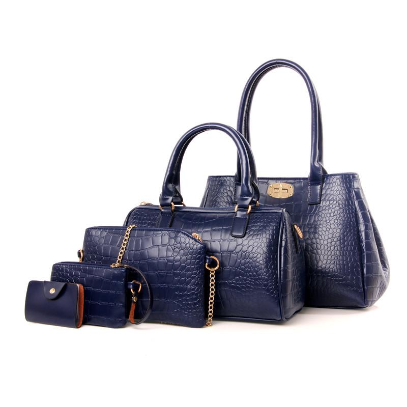 Women's   New European and American Fashion Crocodile Pattern Five-piece Set Mother and Child  Crossbody Shoulder Handbag