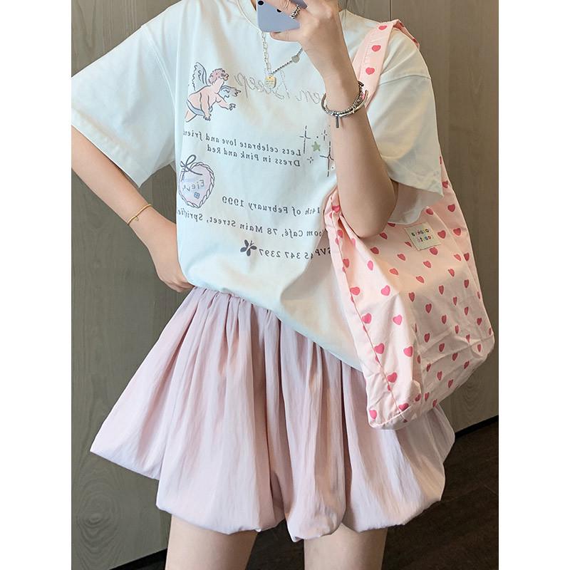 Red Petite Puffy Short Skirt: Spring/Summer Floral Puff Skirt with Pumpkin Pants Style