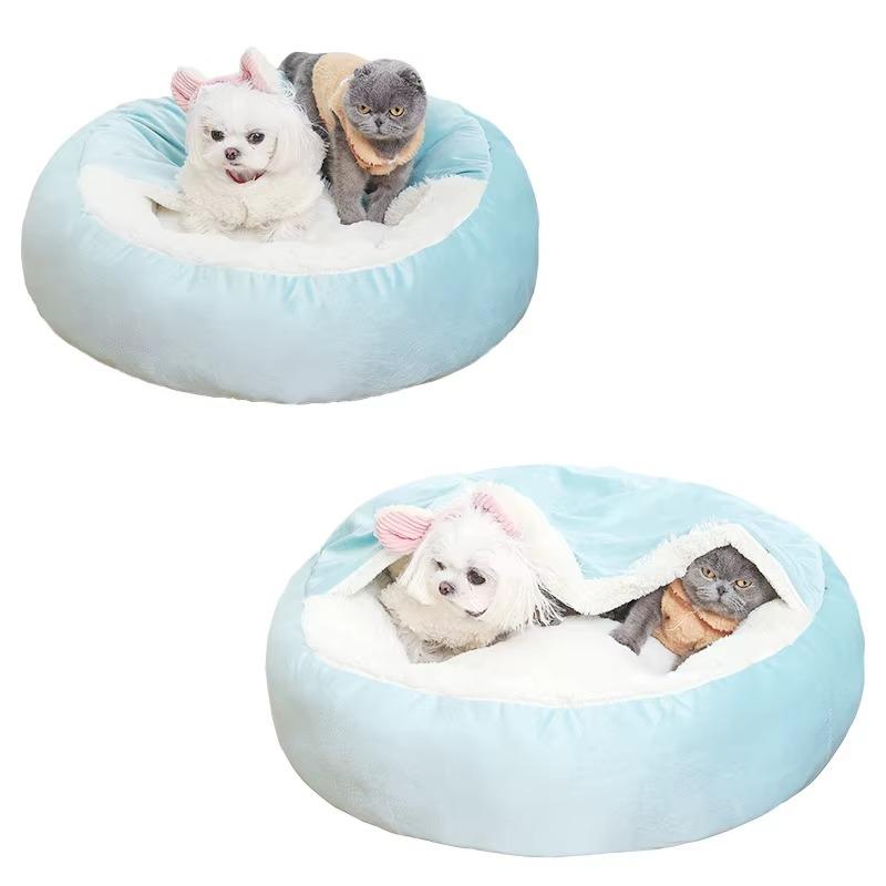 Hot Sale Integrated Plush Round Pet Bed With Blanket Fluffy Soft Warm Pet Bed Dog and Cat