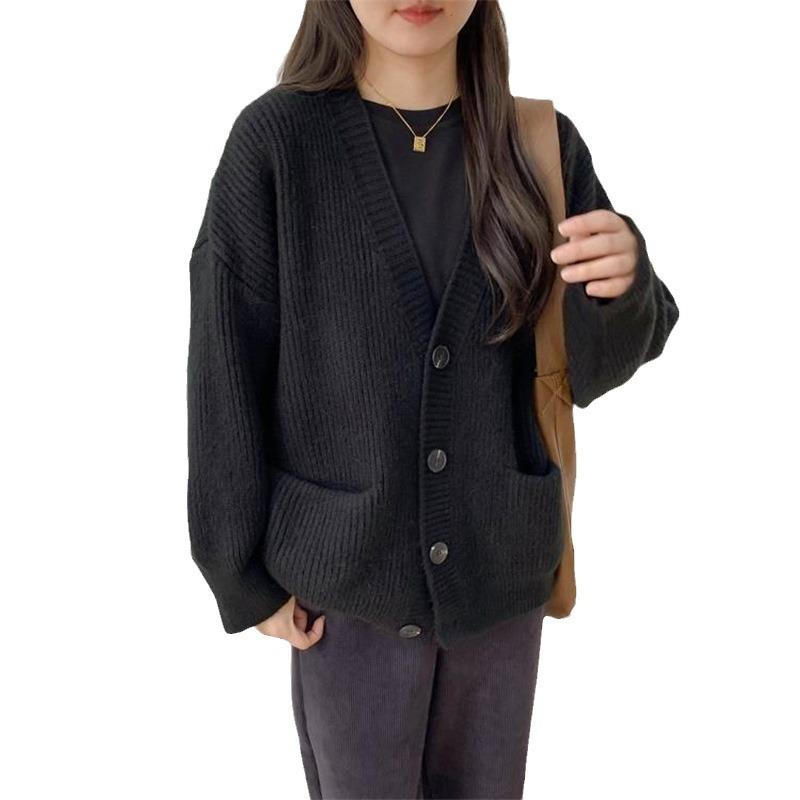 Knitted cardigan women's buttons autumn and winter new lazy wind soft waxy loose v-neck loose sweater jacket women